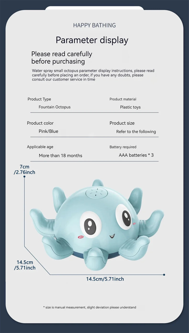 New Baby Bath Toys Spray Water Shower Bathing Electric Octopus Automatic Sensing Squirting Water with LED Light Bathtub Toy Kids