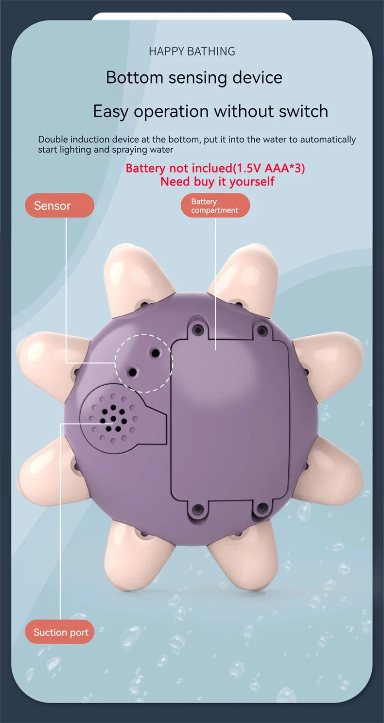 New Baby Bath Toys Spray Water Shower Bathing Electric Octopus Automatic Sensing Squirting Water with LED Light Bathtub Toy Kids